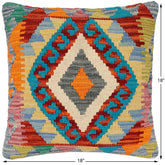 handmade Traditional Pillow Rust Blue Hand-Woven SQUARE 100% WOOL Hand woven turkish pillow2' x 2'